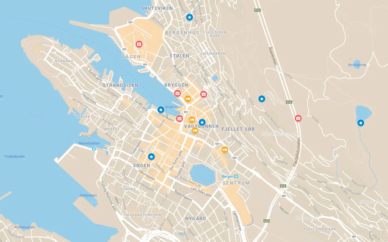 Sehenswürdigkeiten Bergen Norwegen Stadtplan